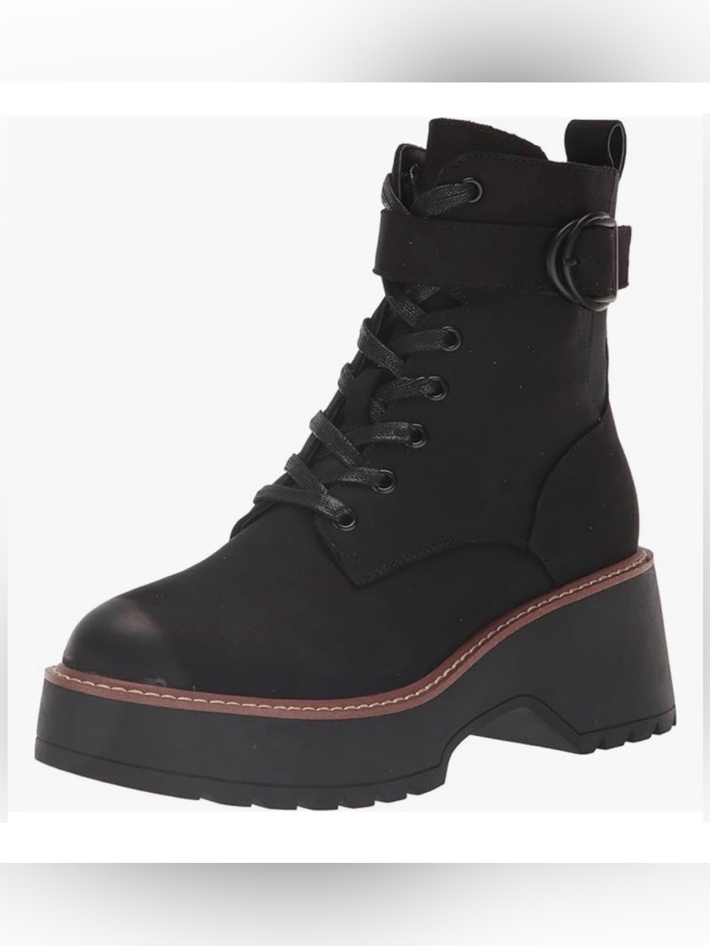 Blondo Black Lace-Up Platform Ankle Boots with Buckle Strap